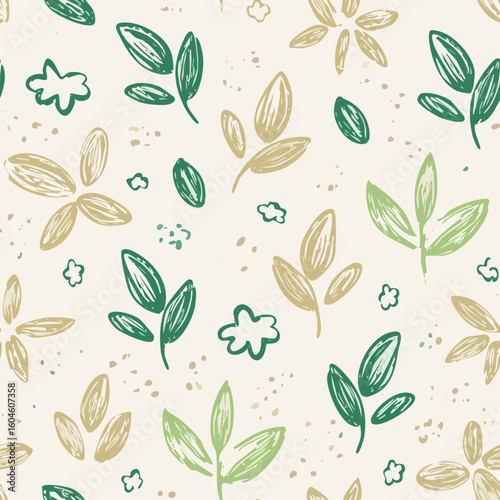 Hand-drawn Seamless Leaf Pattern in Monochrome Style