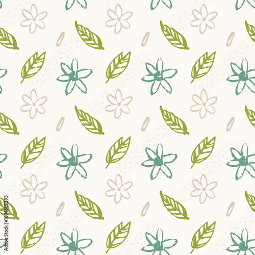 Hand-drawn Seamless Leaf Pattern in Monochrome Style