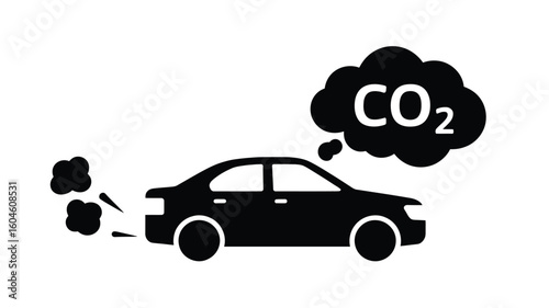 Car emitting carbon dioxide gas icon