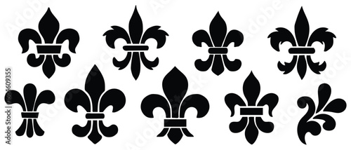 Fleur de lys icon set. Vector illustration heraldic emblem. Royal fleur-de-lis symbol set. EPS 10