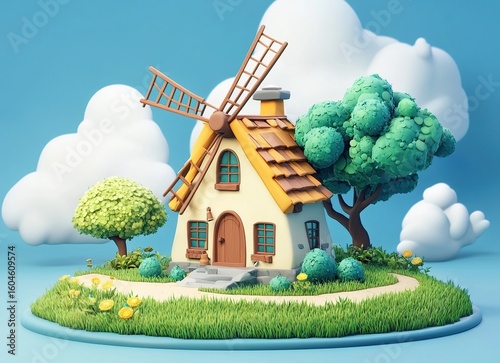 Cartoon Windmill House