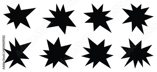 Retro shape in trendy 70s -90s Groovy style. Abstract star spark. Black Sparkles Geometric Forms Set. Vector illustration
