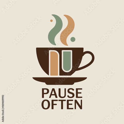 A stylized coffee cup logo with steam rising featuring the brand name nu and the tagline pause often in a warm inviting color palette