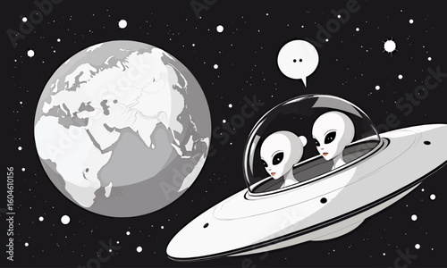 Aliens Exploring Earth in Futuristic Spaceship