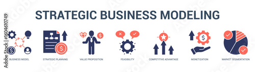 Strategic Business Modeling Modern and clean web banner illustration featuring thematic icons for visual communication