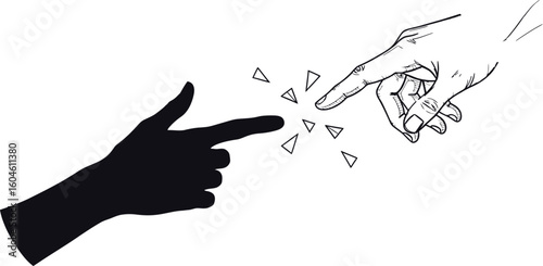 Creation of adam hands reaching vector illustration connection and inspiration art