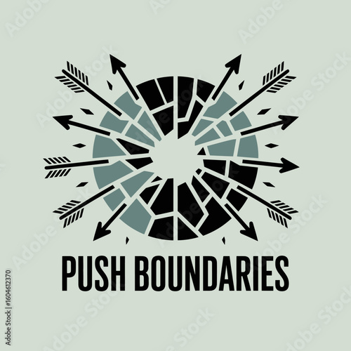 Arrows pierce a shattered circular target symbolizing breaking through limitations and pushing boundaries for success and achievement