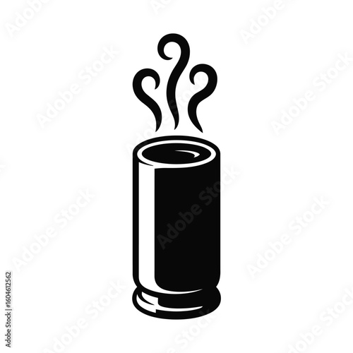 Hot drink in a tall glass with steam rising up