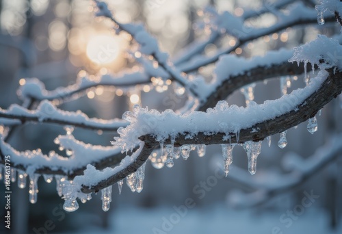 Wallpaper Mural Ice crystals glistening on bare tree branches during winter sunlight Torontodigital.ca