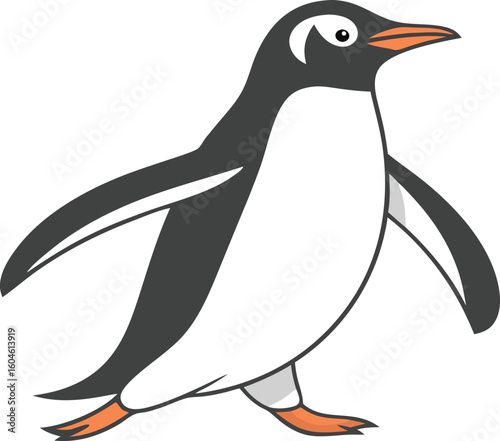cute penguin waddling side view illustration transparent

