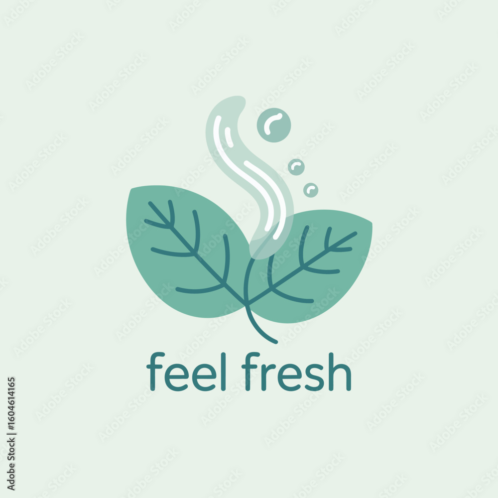 Fototapeta premium Refreshing green leaves with steam and bubbles text feel fresh evokes natural cleanliness and invigoration