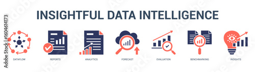 Insightful Data Intelligence Modern and clean web banner illustration featuring thematic icons for visual communication