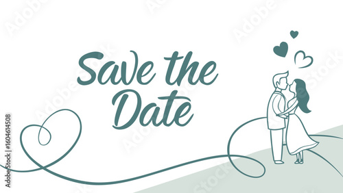 Save the date wedding announcement with couple kissing