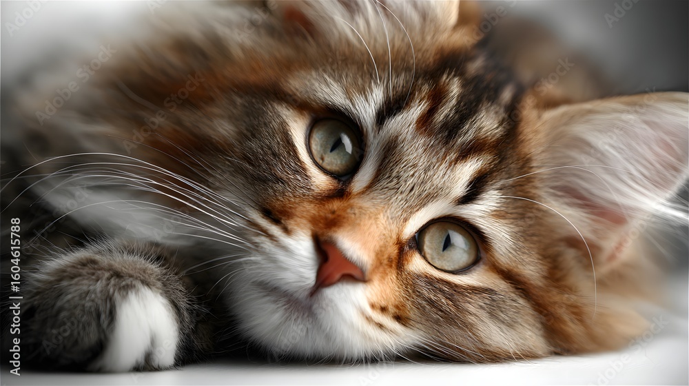 A captivating close up portrait showcasing the serene and attentive expression of a beautifully fluffy and majestic feline pet A captivating close up portrait showcasing the serene and attentive expression of a beautifully fluffy and majestic feline pet