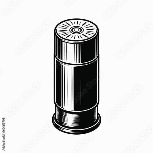 Black and White Illustration of a Shotgun Shell Ammunition