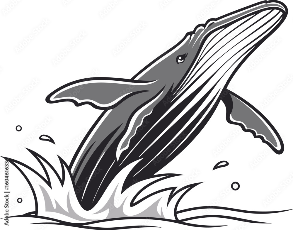 Fototapeta premium humpback whale jumping vector isolated transparent background