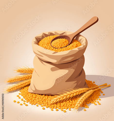 Golden Harvest: Wheat and Lentils in Rustic Sack