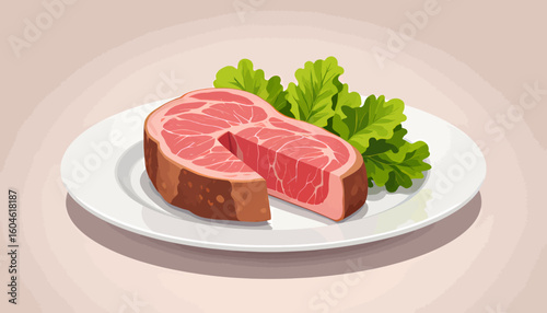Juicy Steak with Fresh Greens on White Plate