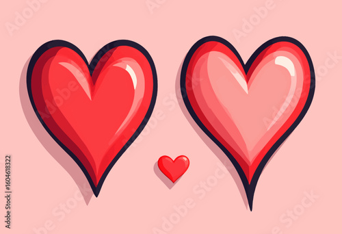 Lovely Red Hearts Illustration on Soft Pink Background