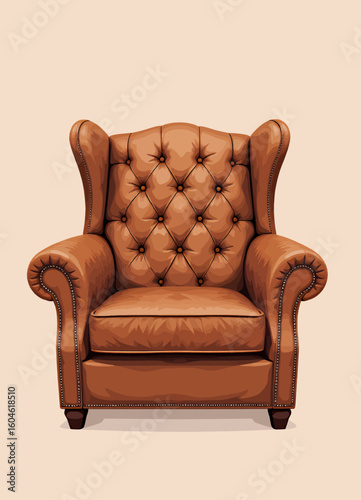 Luxurious Brown Leather Armchair in Classic Elegance
