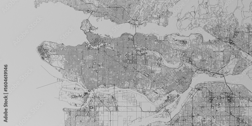 Fototapeta premium Vancouver (Canada) street map. The style of the map is grey paper