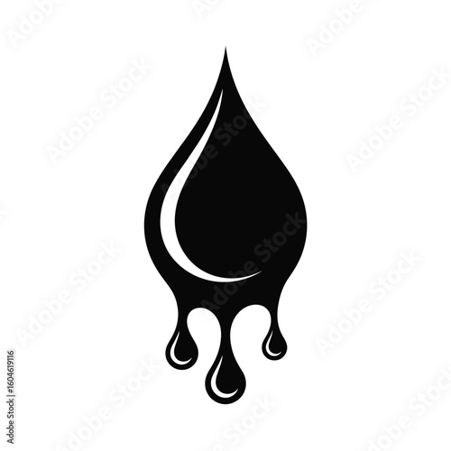Black dripping liquid drop vector illustration on white background