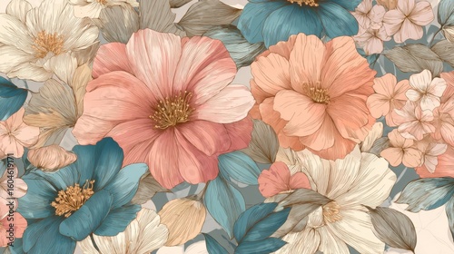 Wallpaper Mural Elegant Vintage Floral Pattern with Pastel Colors for Seamless Background or Textile Design Torontodigital.ca