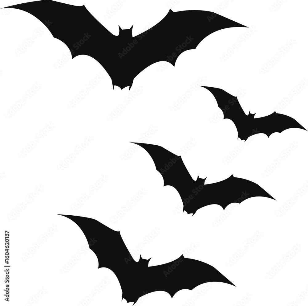 Naklejka premium Flying halloween bats vector silhouette spooky design