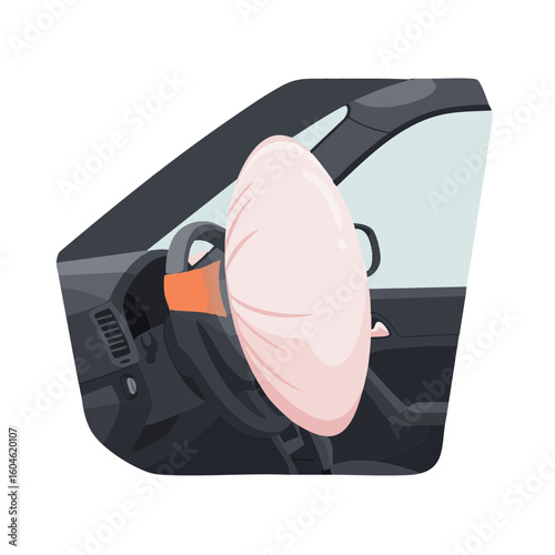 Vector illustration of airbag safety style on white background, car protection system