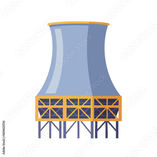 Vector illustration of cooling tower industrial style on white background, energy facility