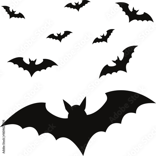 Halloween bats black silhouettes flying spooky