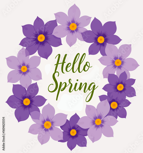 Purple Flower Wreath Welcoming Spring with Warm Greetings