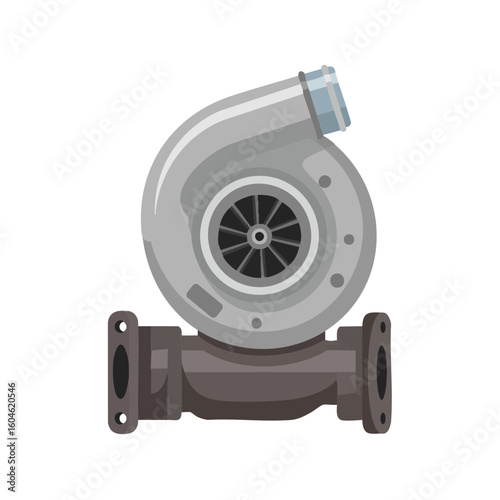 Vector illustration of turbocharger technical style on white background, engine component