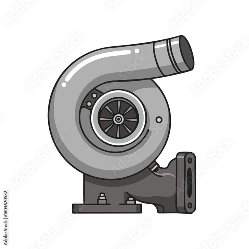 Vector illustration of turbocharger technical style on white background, engine component