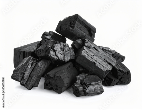 A pile of charcoal isolated on a white background