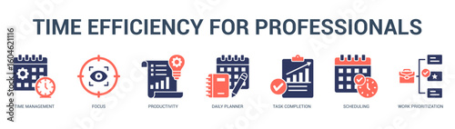 Time Efficiency for Professionals Modern and clean web banner illustration featuring thematic icons for visual communication