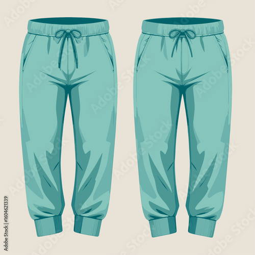 Teal Sweatpants Illustration: Casual Comfort in Minimalist Style