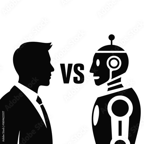 Human versus robot concept showing competition and future technology