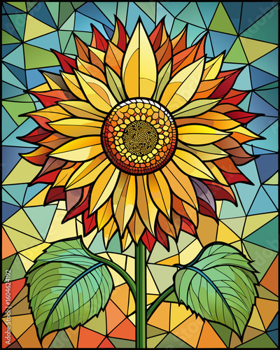 Sunflower, Stained Glass Style, 