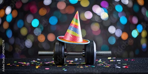 Celebrating fitness with a colorful birthday hat.