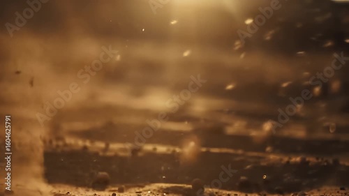 Golden Dust Particles Rising Sunlit Motion Abstract Background