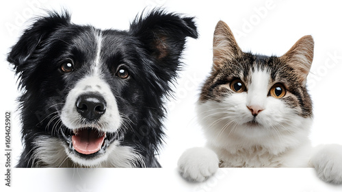 Portrait of a dog Russian Spaniel and cat Scottish Straight isolated on white background