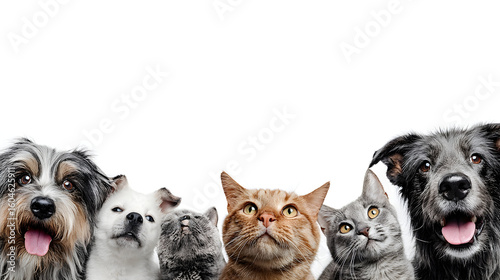 Portrait of a dog Russian Spaniel and cat Scottish Straight isolated on white background