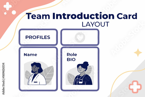 Team introduction card layout with medical professionals