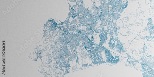 Cape Town (South Africa) street map. The style of the map is blue ink
