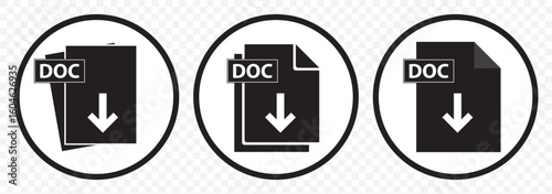 Document Download Icon Pack – DOC Format with Down Arrow.