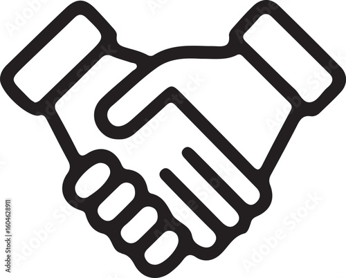 Black outline handshake icon on white background agreement