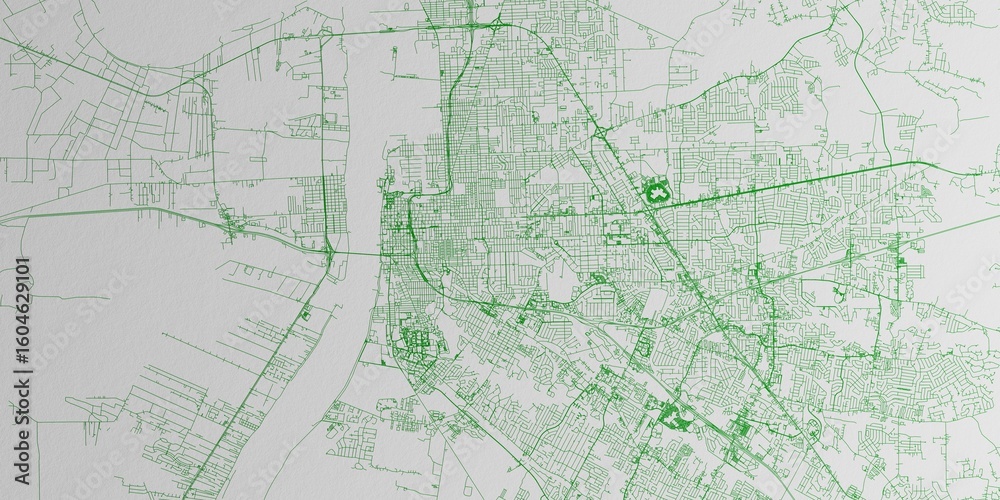 Obraz premium Baton Rouge (Louisiana, USA) street map. The style of the map is green ink