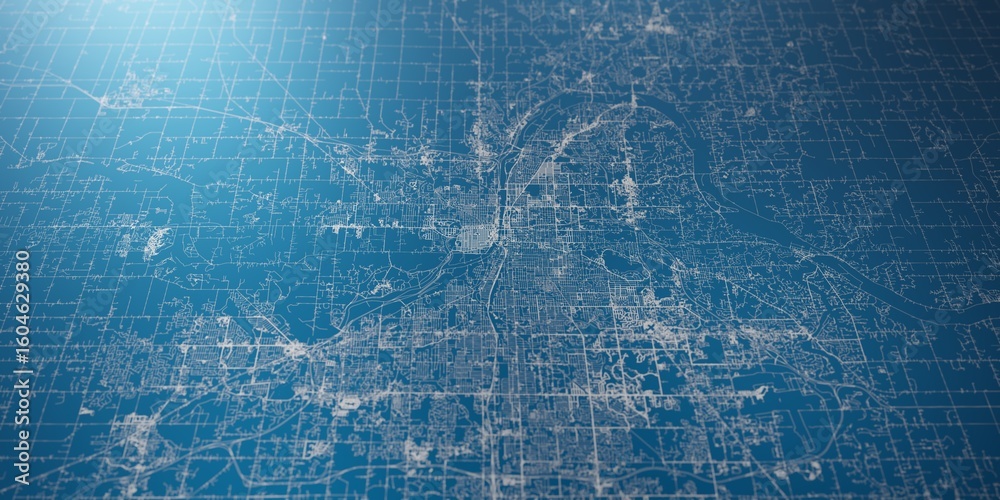 Fototapeta premium Grand Rapids (Michigan, USA) street map. The style of the map is blue lights