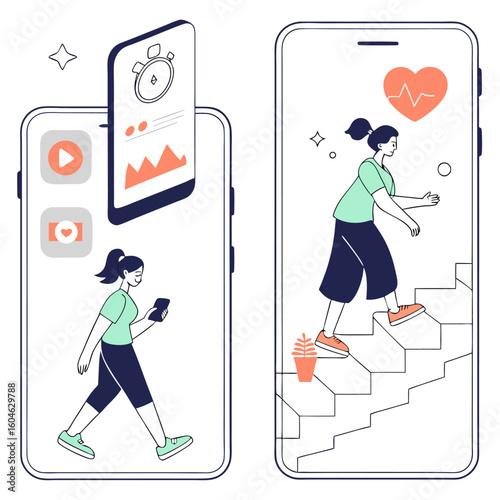 Fitness app interface with user activity tracking